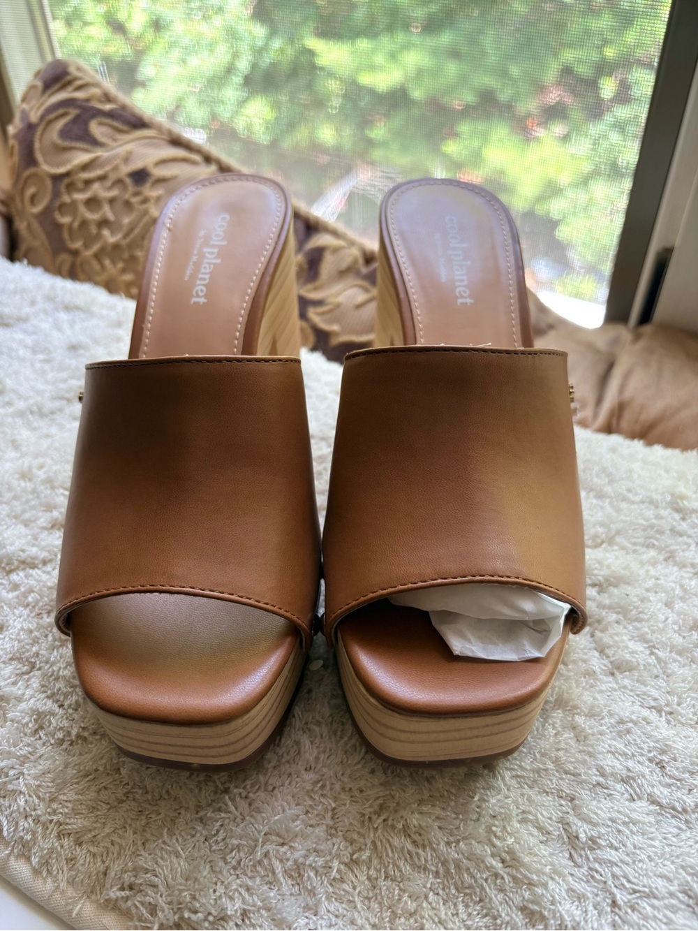Brown Leather Platform Clog Mules - Picture 2 of 4